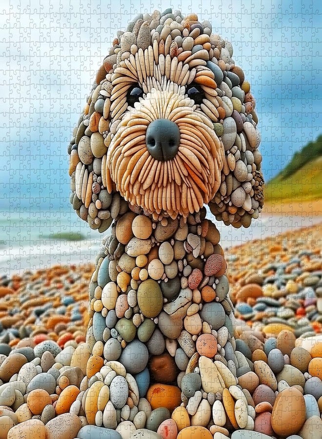 PICKFORU Funny Dog Jigsaw Puzzles 1000 Pieces for Adults, Summer Beach Guardian Dog Puzzle Cute, Interesting Seaside Stone Puppy Theme as Home Decor - Image 2